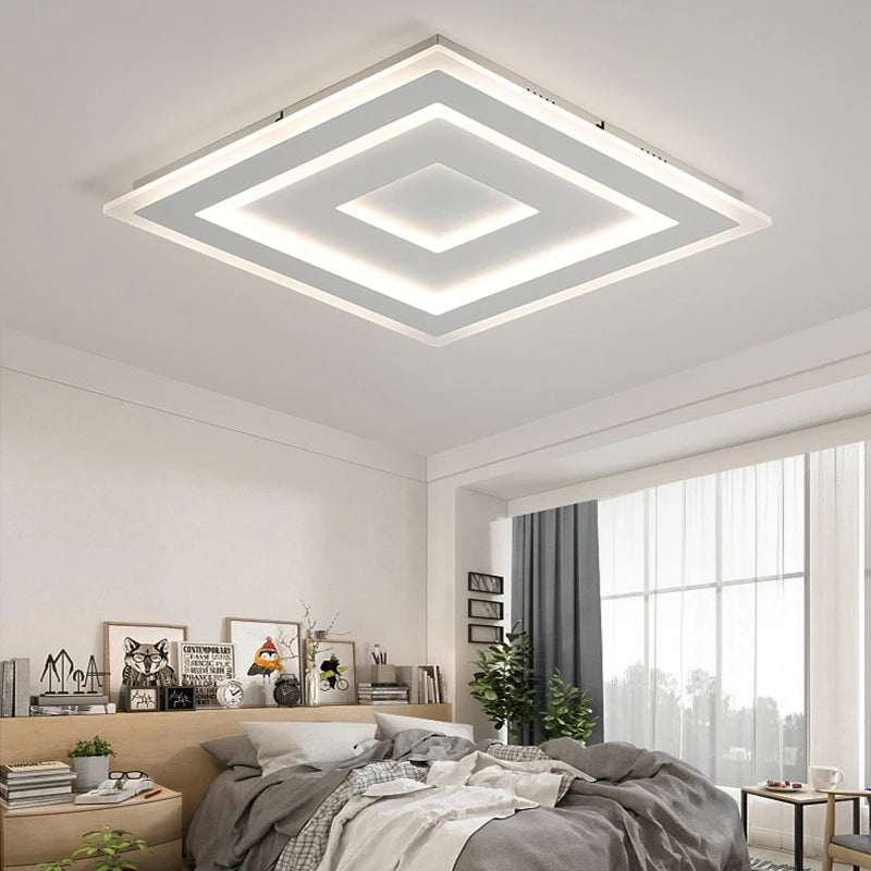 plafonnier led moderne blanc rectangulaire carrés superposés intérieur salon chambre coucher