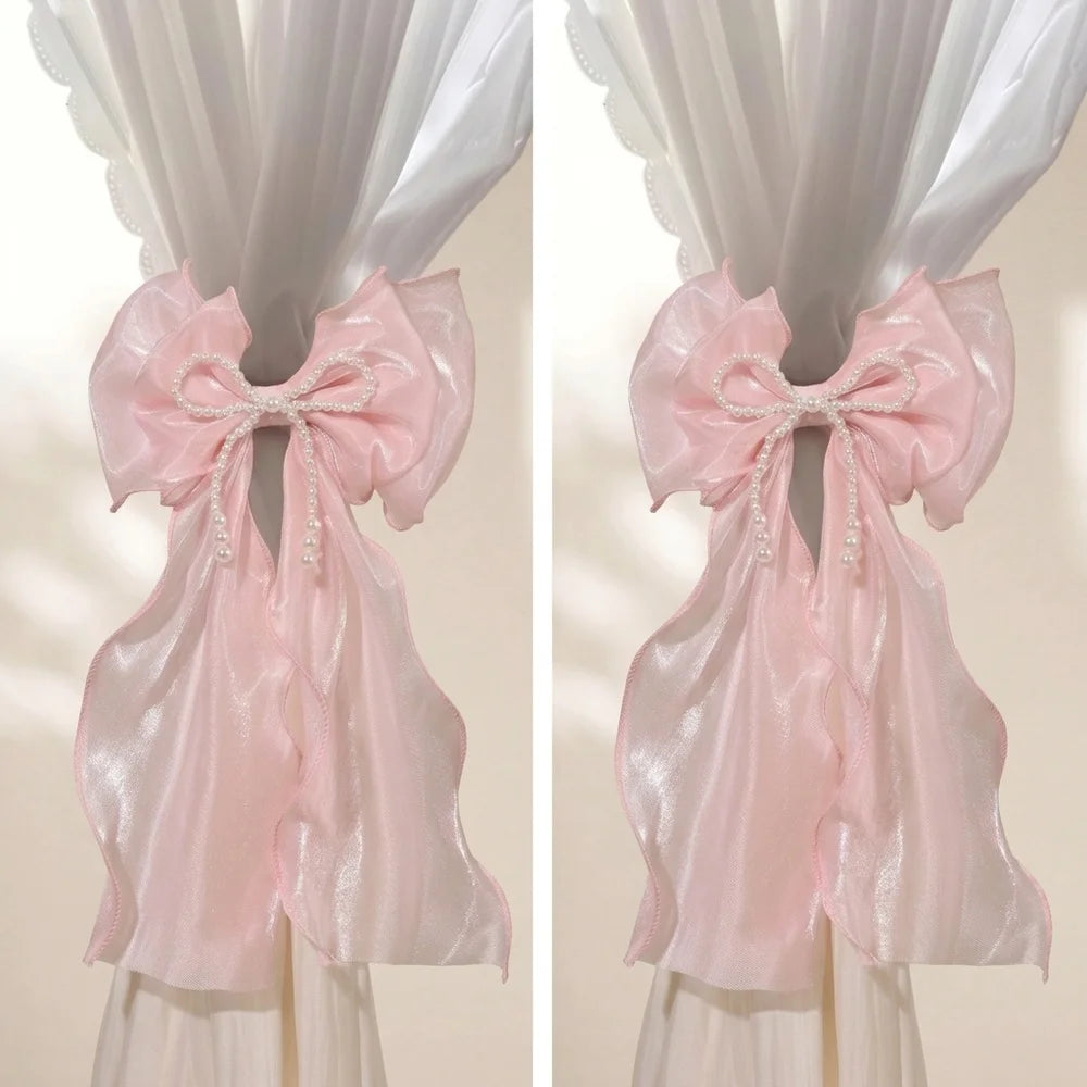accessoires rideaux decoration maison rose rouge blanc rubans texturés semi transparents