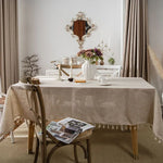 nappe rectangulaire beige franges décoration table maison mariage rustic bohème tissu coton lin