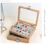 boîte bijoux bois naturel moderne cadenas 20cm 15cm 15cm rangement bagues boucles d'oreilles gris