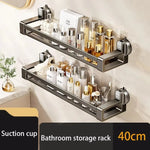 étagère salle bain argentée suction cup moderne minimaliste rangement bouteilles cosmétiques serviettes accessoires