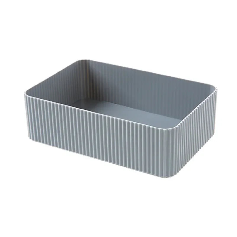 boîtes rangement gris blanc rayées modernes empilables 2l charge2kg cosmétiques lunettes ciseaux télécommande