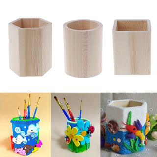 Boîte de rangement en bois pour stylos et crayons - Pot à crayons naturel pour bureau organisé