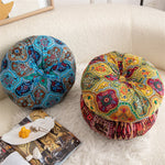 coussin siège rond bohème motifs floraux géométriques velours cotonnable intérieur extérieur