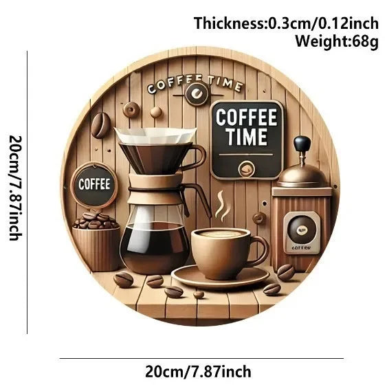 cadre mural vintage coffee time tasse cafetière grains bois naturel rustique