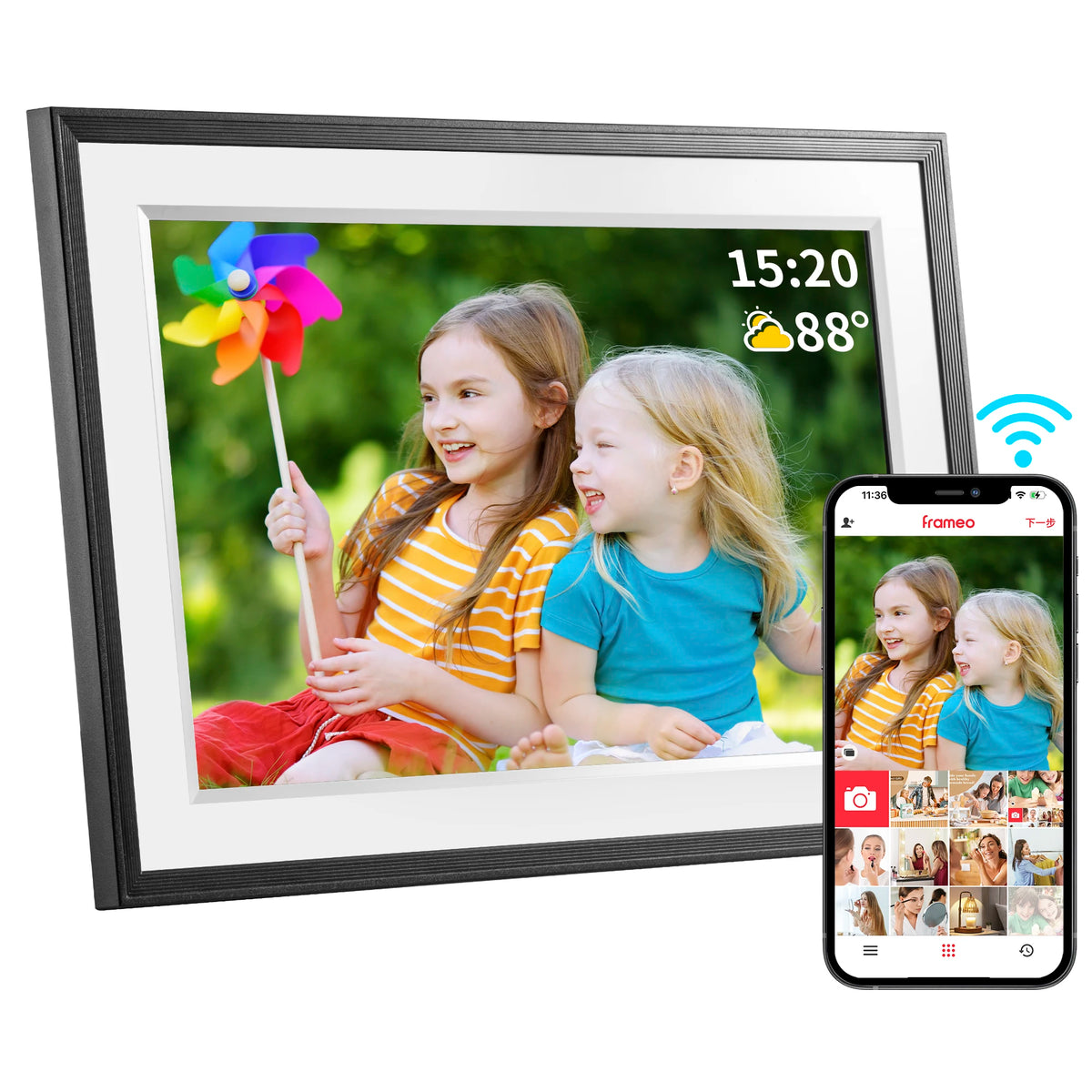 cadre photo numerique ecran tactile wifi 32go 1280x800 moderne noir blanc vibrant