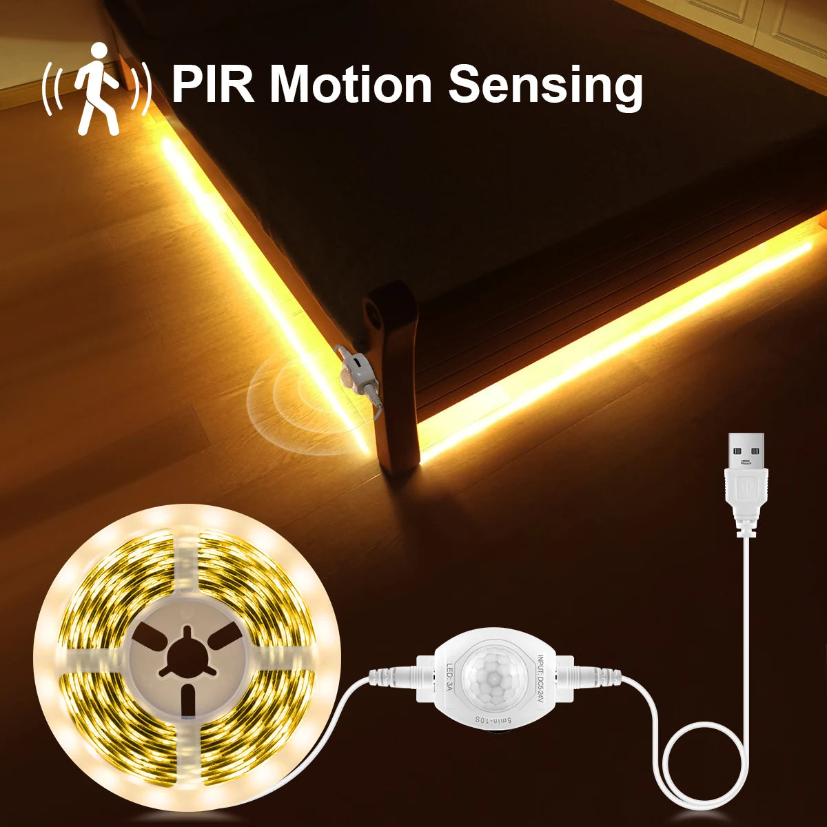 Ruban led flexible détecteur mouvement 5v usb blanc blanc chaud moderne adhésif chambre