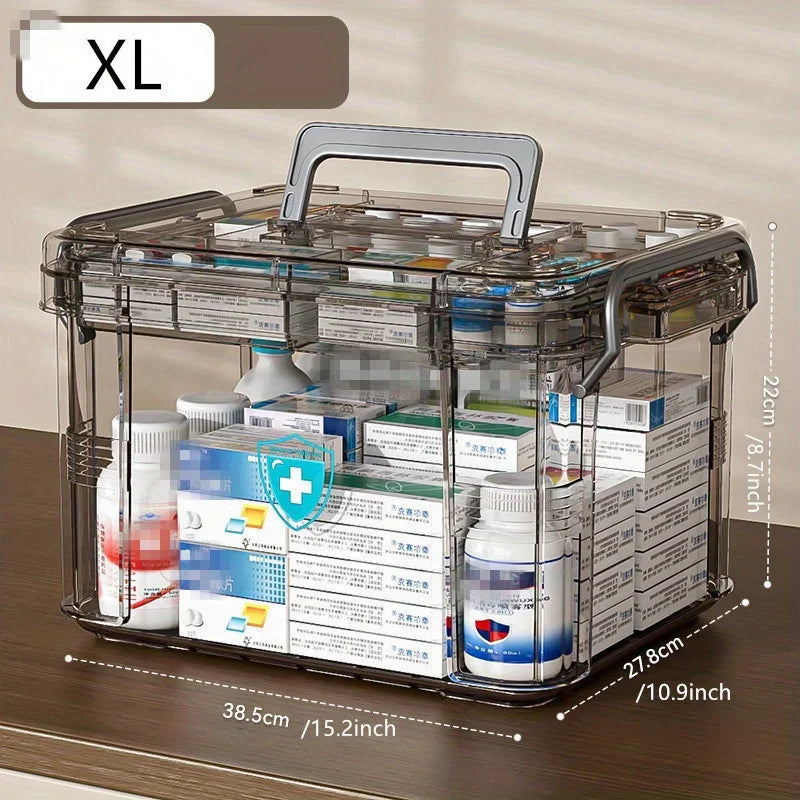 boîte rangement médicaments transparente étanche réutilisable urgence compartiments poignée moderne