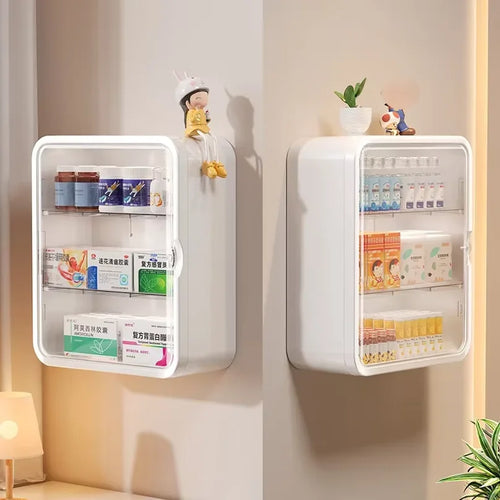 rangement mural moderne armoire blanche transparente médicaments cosmétiques vis fixés multifonctionnelle minimaliste