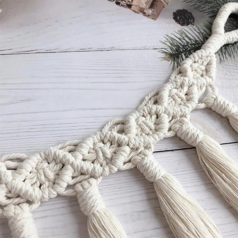 rideau boho chic macramé franges coton solide beige clair accessoires fenêtre pastorale