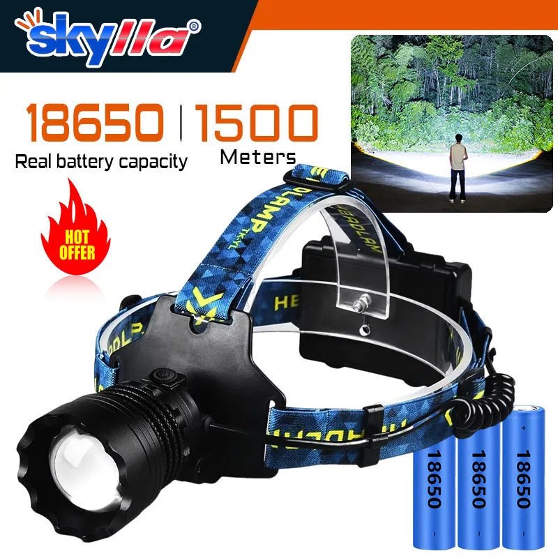 lampe frontale led super lumineuse zoom télescopique ceinture ajustable indicateur charge interrupteur rotatif moderne