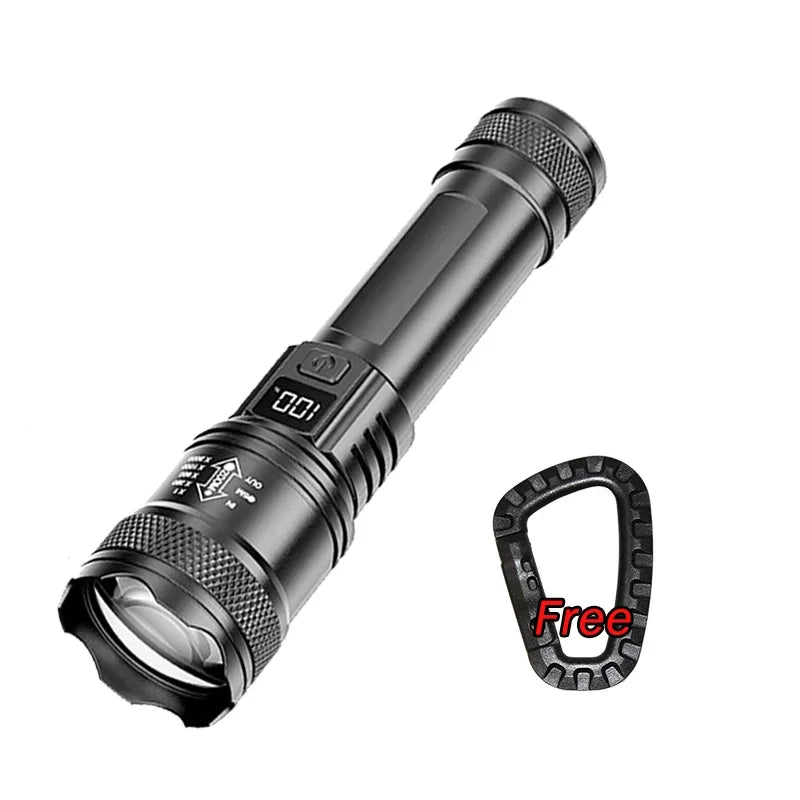 lampe torche rechargeable led noire intense camping 500m étanche usb variateur modulations modernisée