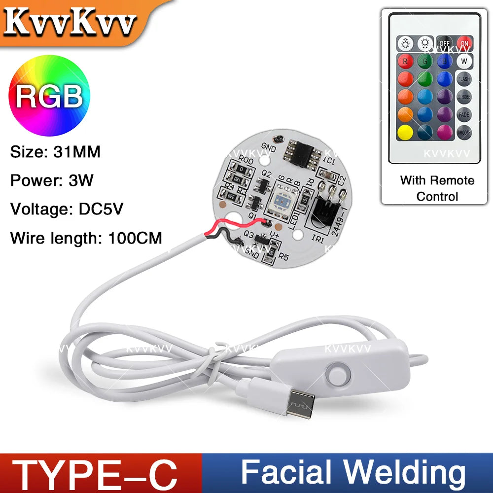 module lumineux led blanc circulaire facial welding câble usb type tactile 3w 5v