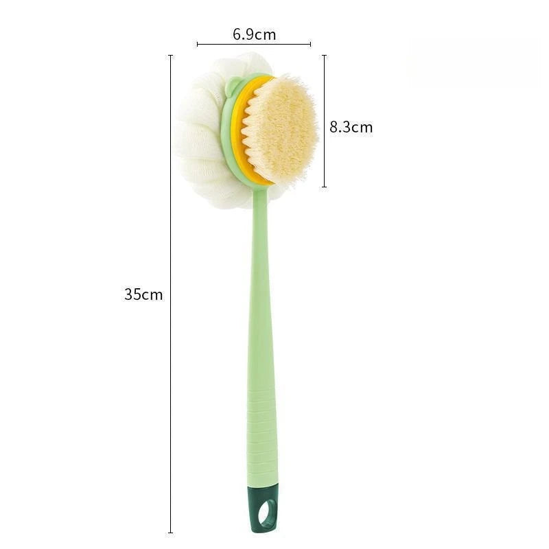 brosse bain douce flexible moderne poignée anneau blanc rose pâle texture maille corps nettoyage