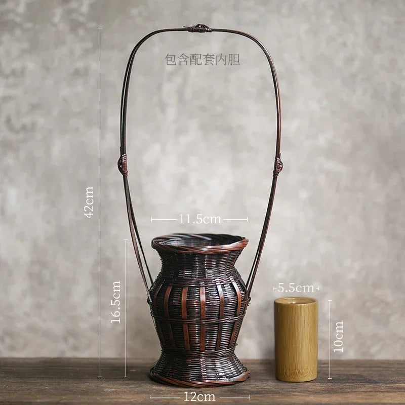 panier rotin tressé main vase bambou décoration fleurs rustique artisanal maison