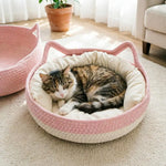 lit chat tissé main rose clair beige coussin amovible moderne