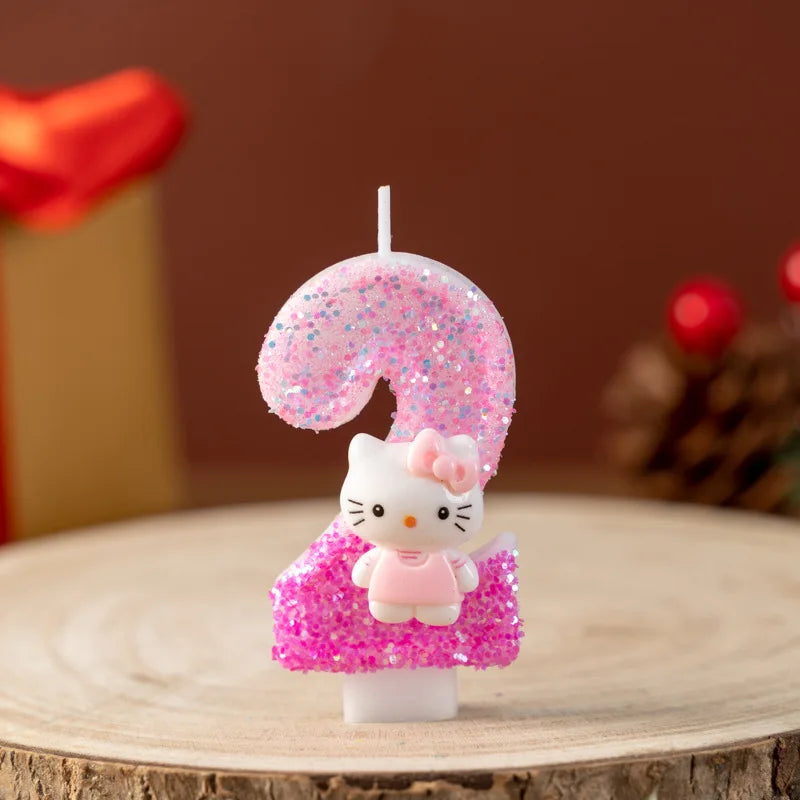 bougies numériques forme chiffres rose pailletées décoratives enfantine hello kitty argentées festive