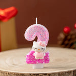 bougies numériques forme chiffres rose pailletées décoratives enfantine hello kitty argentées festive