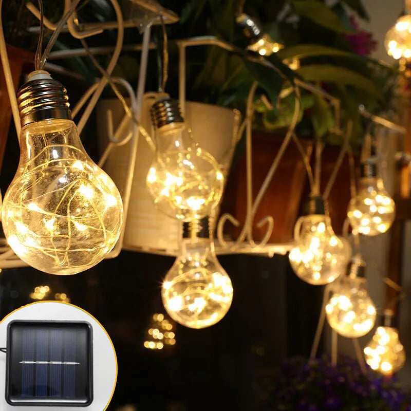 guirlande lumineuse solaire 5m blanc transparent moderne ampoules led extérieure décoration jardin vacances
