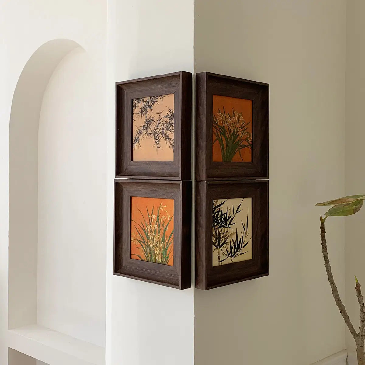 cadre mural bois foncé illustrations fleurs oiseaux classique fixations haute qualité vintage