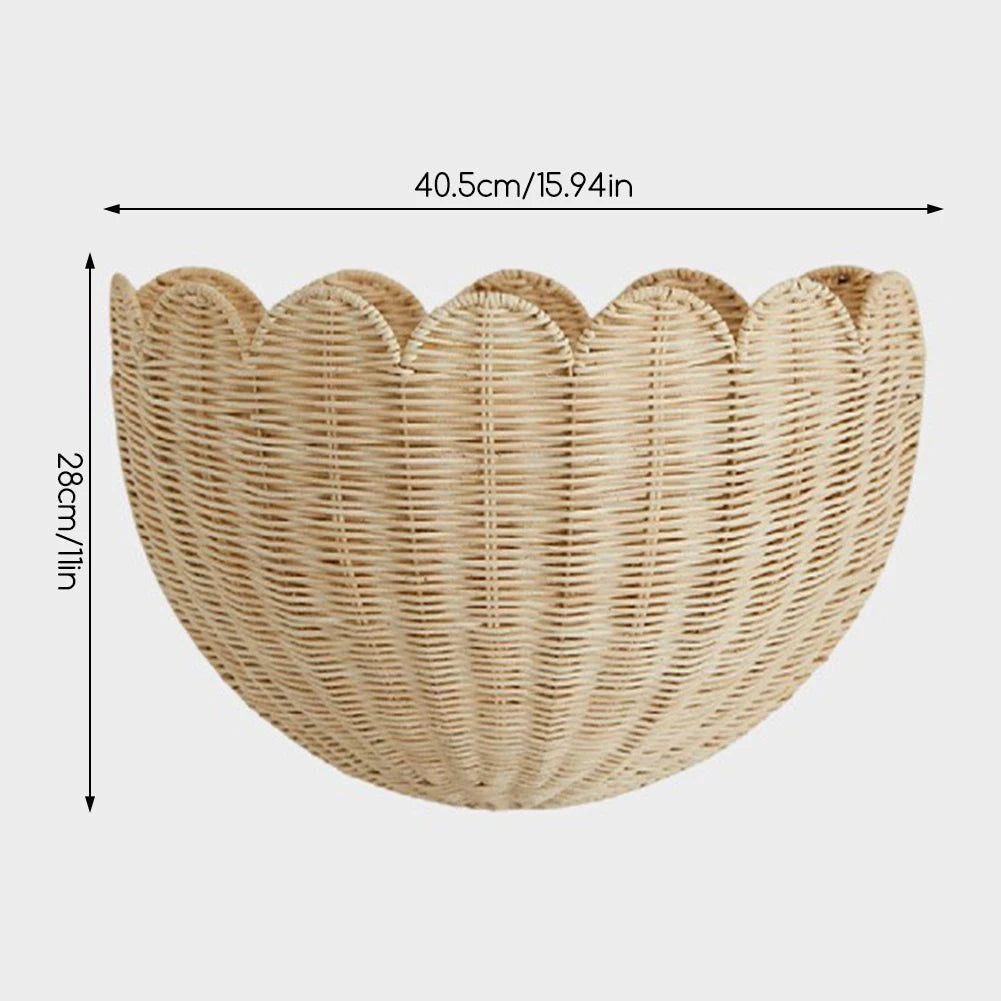 panier rangement tressé bambou beige clair fixé mur traditionnel farmhouse boho