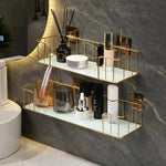 étagère murale adhésive or marbre moderne panneau verre métal cosmétique minimaliste
