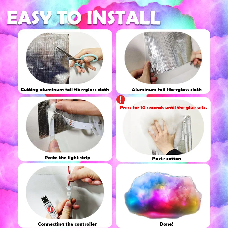 lampe led nuage multicolore moderne adhésive ruban led contrôleur chambre