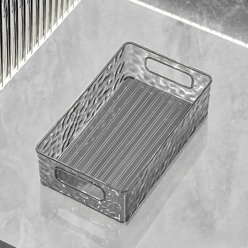 boîte rangement transparente texture ondulée poignées moderne cosmétiques salle bain rechargeable plastique