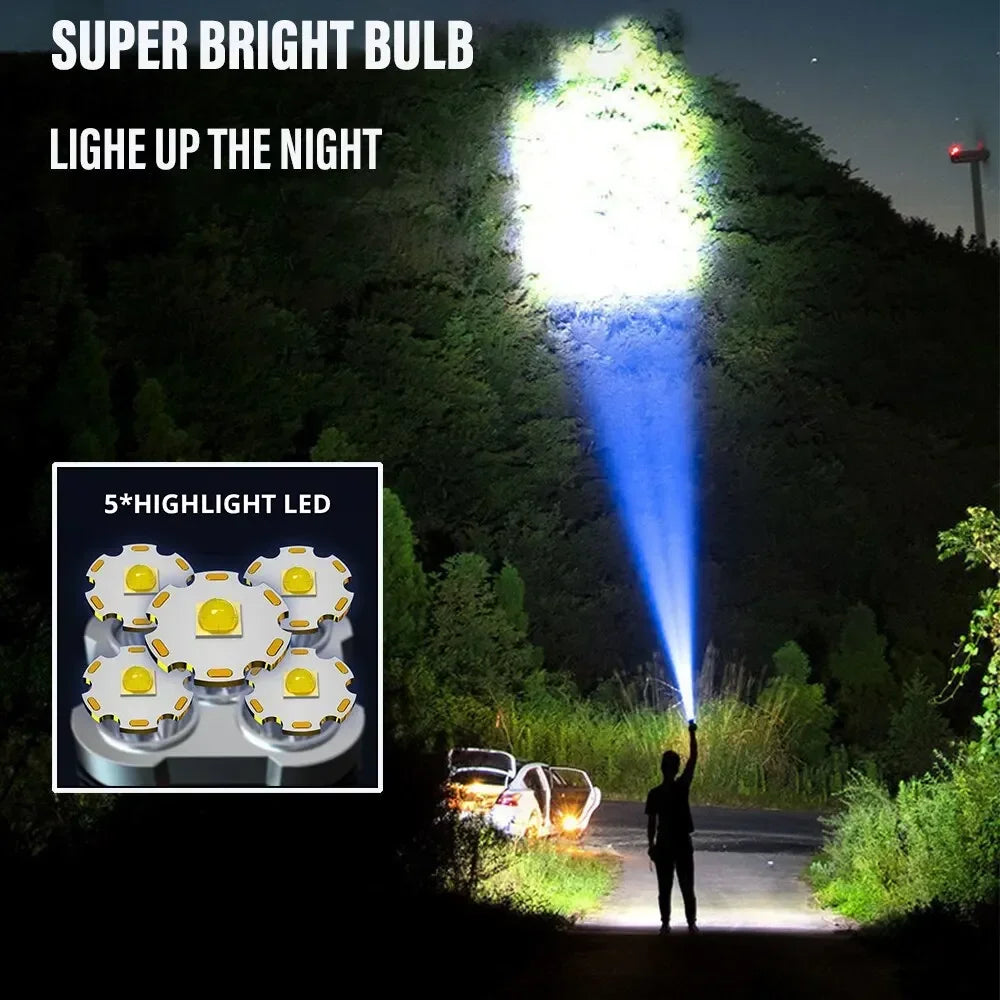 lampe torche noire rechargeable led intense 1000 lumens 10w camping aventure