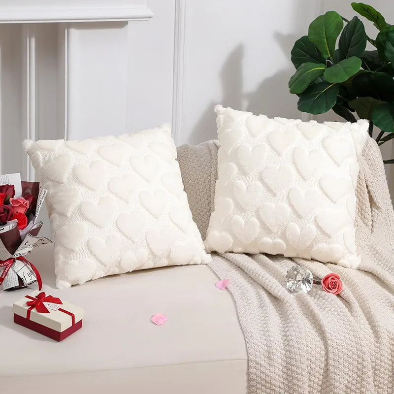 housse coussin jacquard motif cœurs rouge blanc rose pâle 100 polyester décoratif sofa chaise