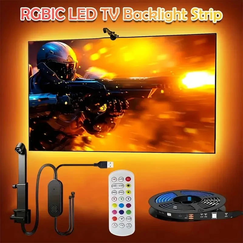 ruban led tv bleu orange blanc moderne clips télécommande câble adaptateur capteur couleur