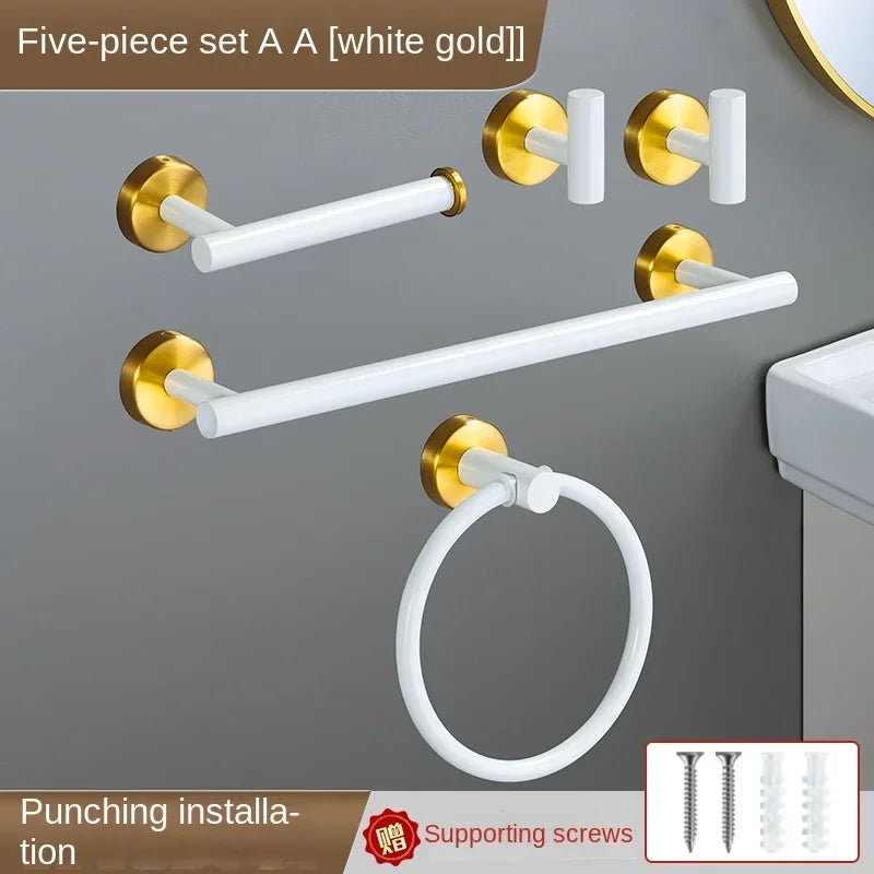 accessoires salle bain blanc moderne adhésif serviette papier toilette gant toilette inoxydable brossé