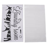 serviette moderne imprimée blanc texte laundry room silhouettes vêtements adhésive résistante eau contemporain