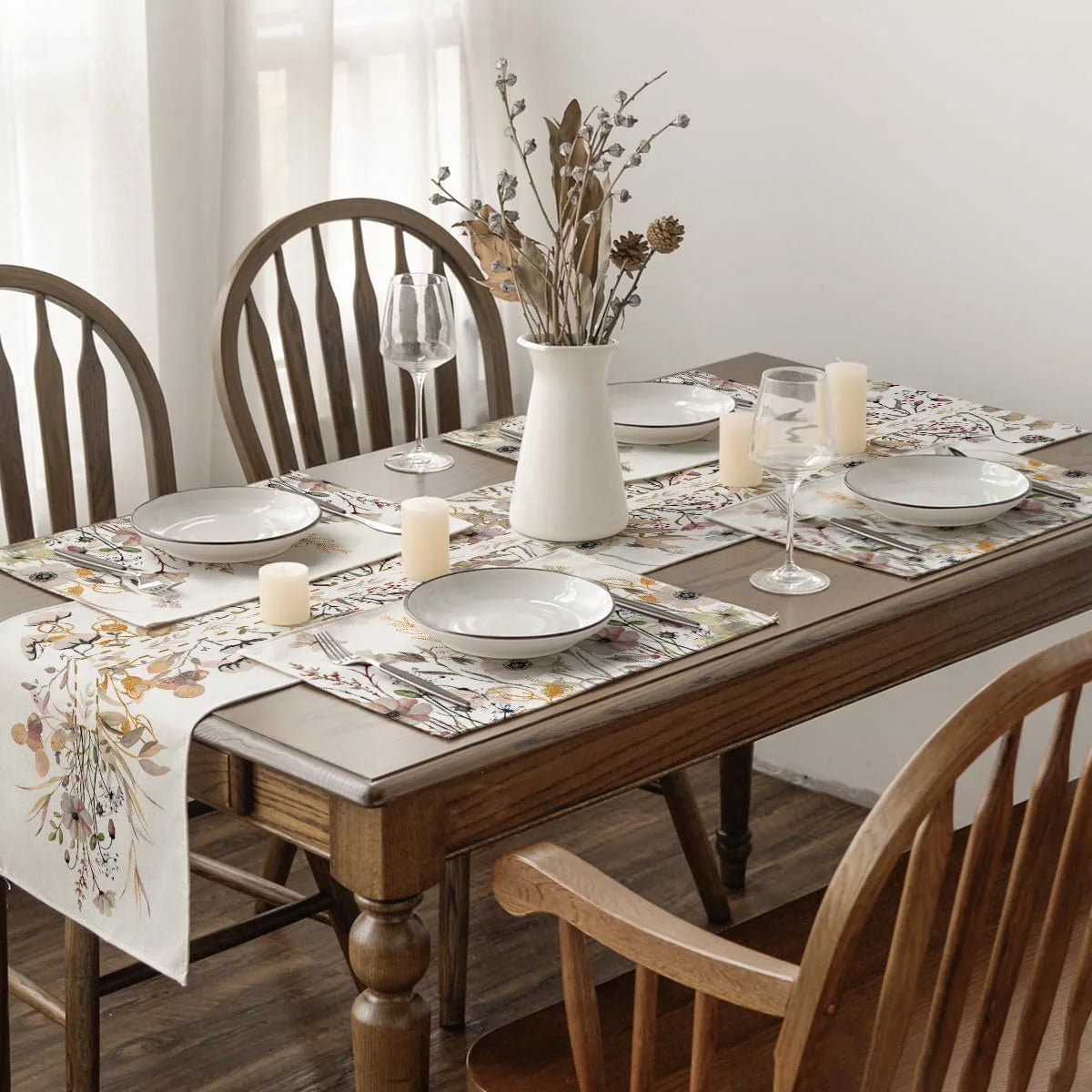 serviettes table classiques fleurs papillons beige rose vert naturel ThanksgivingDecoration