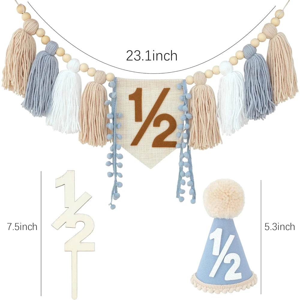 guirlande boho chic pompons franges chapeau fête gâteau bois anniversaire an demi decoration festive