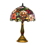 lampe table tiffany multicolore floral vitrail traditionnelle interrupteur poussoirOpaque base solide chambre salon