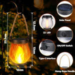 lanterne solaire rechargeable led modes nuit flamme vacillante moderne rustique corde orange jaune