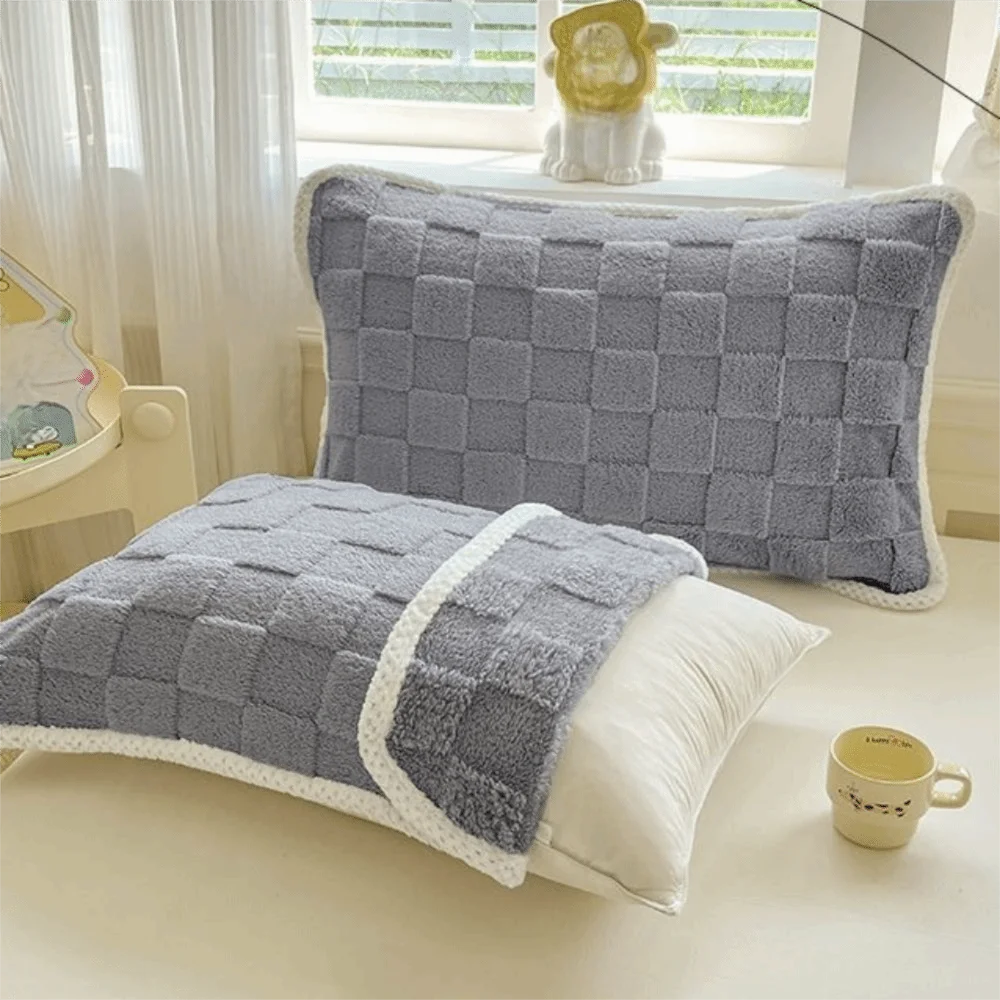 taies d'oreiller coton polyester motif carrés modernes vert gris rose opaques fixés coussin protection