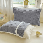 taies d'oreiller coton polyester motif carrés modernes vert gris rose opaques fixés coussin protection