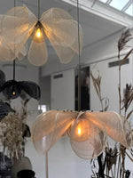 Suspension lumineuse tissu beige motif feuilles moderne opaque pendentif chambre salon étude