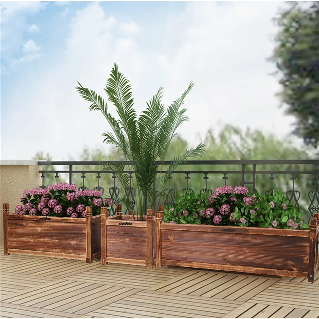 bac fleurs marron foncé bois naturel rustique finition vernie extérieur intérieur assemblage vis fixations