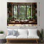 tapisserie rustique scénique fenêtre plantes bois salon brun beige vert