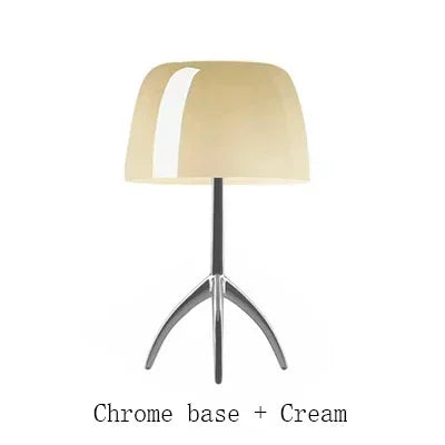 lampe table moderne blanc orange rouge pied métal base cuivrée led chambre salon