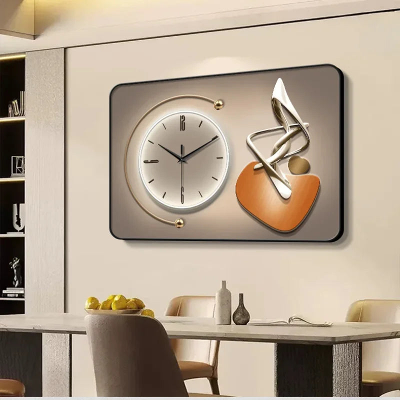 horloge murale moderne gris beige orange contemporain aiguille verre cristal aluminium spray painting