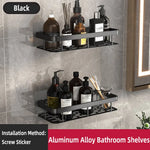 étagères salle bain noir modernes grille perforations murales accessoires toilette suspendues