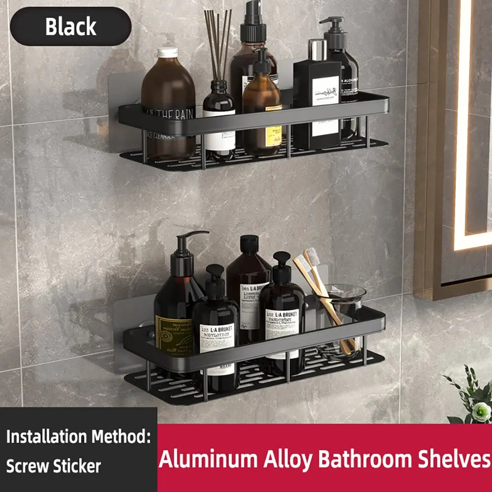 étagères salle bain noir modernes grille perforations murales accessoires toilette suspendues
