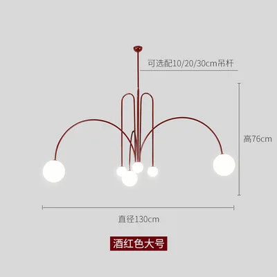 lustre moderne rouge noir doré sphères blanches opaques suspension salon chambre