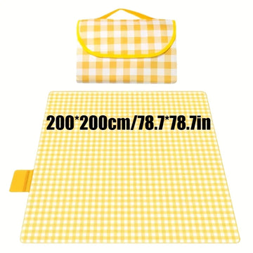 tapis camping portable 200x200cm gingham jaune blanc transport facile pique nique extérieur familial modéré