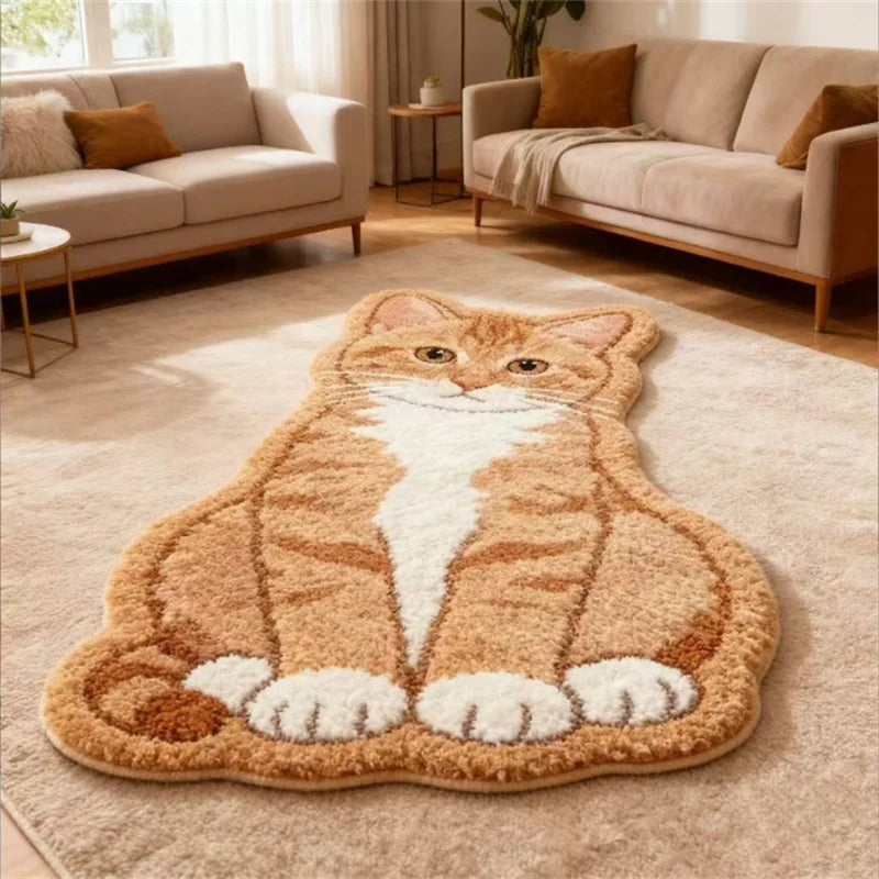 tapis acrylique antidérapant chat orange blanc moderne chambre salle bain porte sol