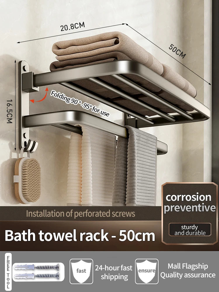 porte serviettes mural aluminium argenté moderne lisse autonome 50cm 60cm coton